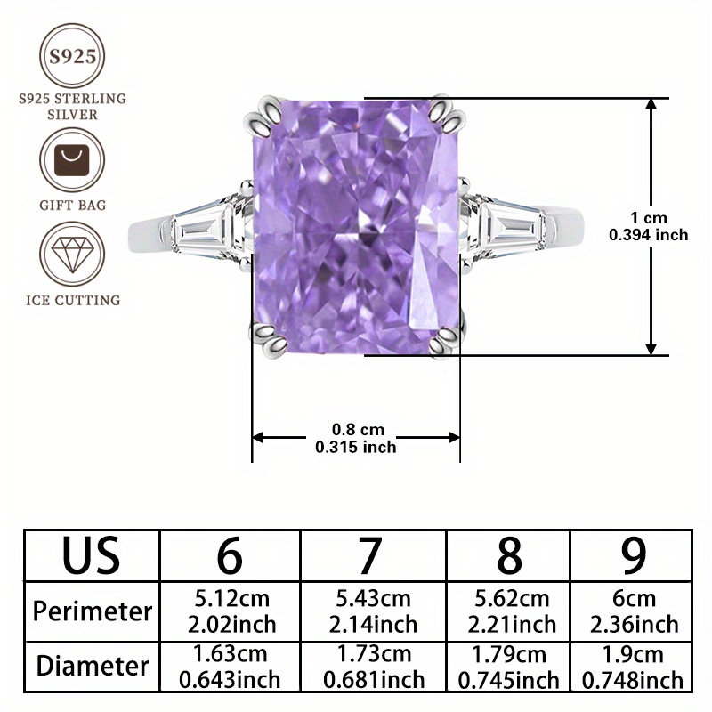 Women's Luxury S925 Sterling Silver Ring with Light Purple Zirconia